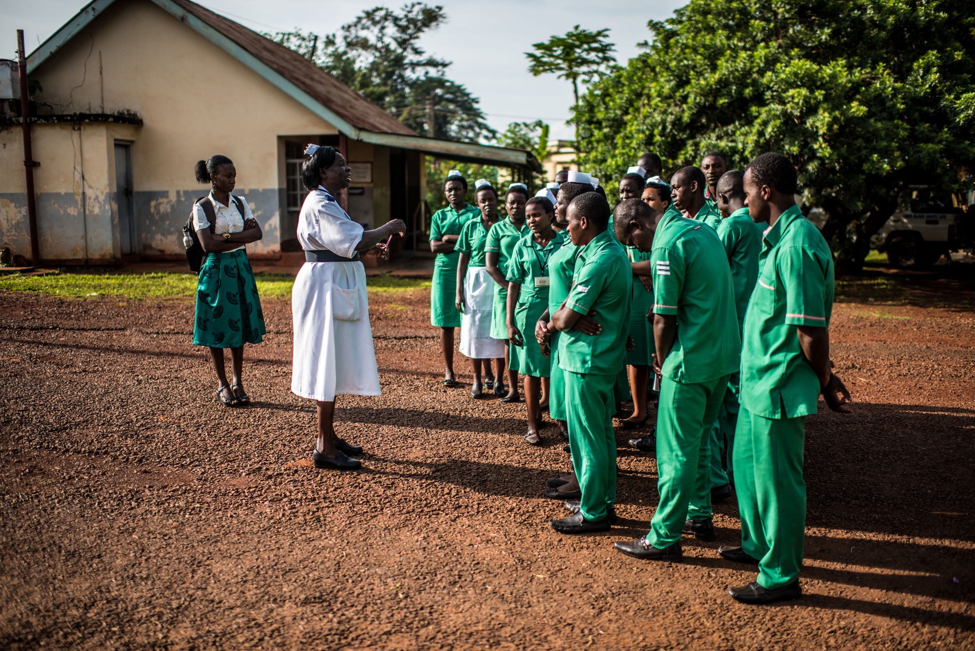 Nursing staff gather at the beginning of the day at the Jinja Regional Referral Hospital in Jinja, Uganda.